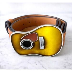 Guitar Buckle Genuine Leather Tooled Western Belt Rockabilly New